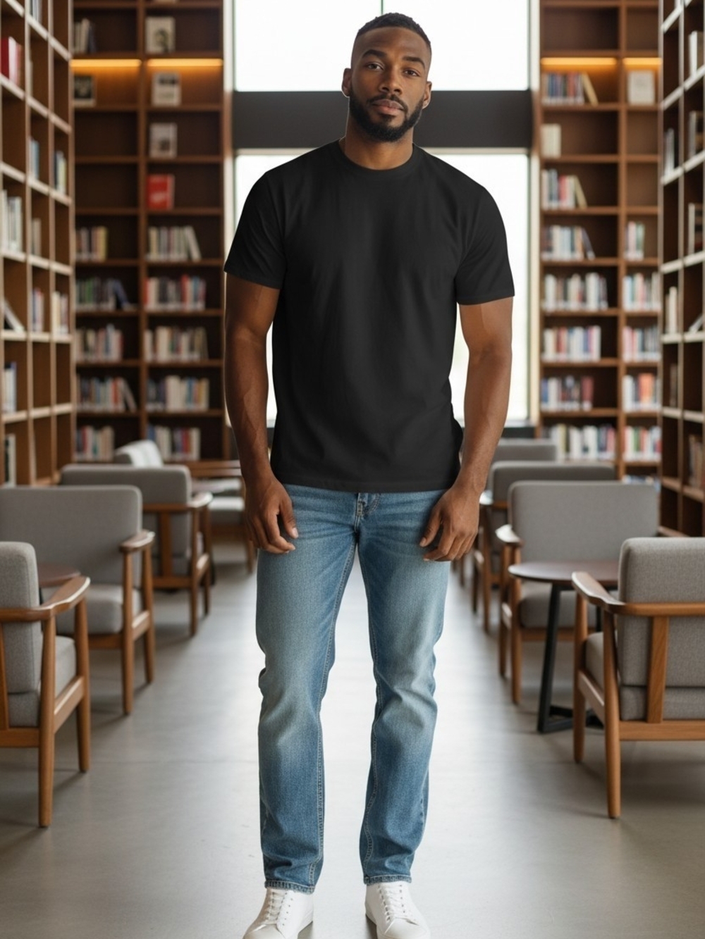 Hickey Freem New York Black Crewneck T-Shirt - Classic Fit, Capped Sleeves